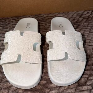 INC International Concepts Women's Pearl-Embellished White Sandals